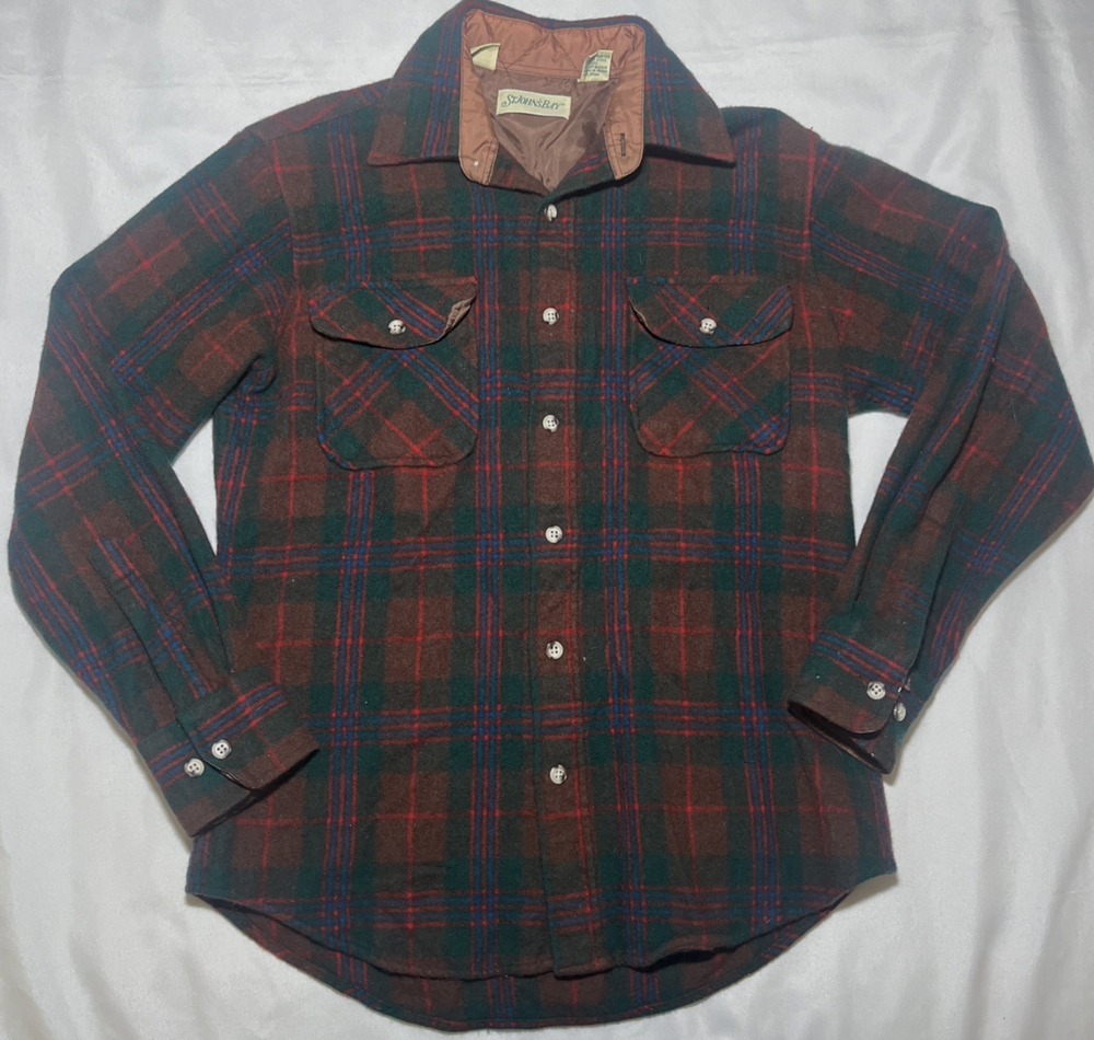 Vintage St Johns Bay Shirt‎ Mens Size M Plaid Brown Green Wool Woolmark *READ*